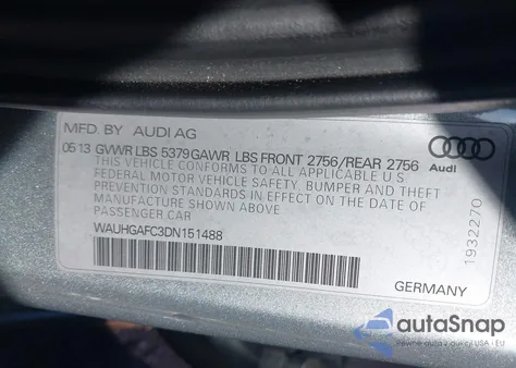 2013 Audi A6 3.0T Premium from USA, damaged, VIN WAUHGAFC3DN151488